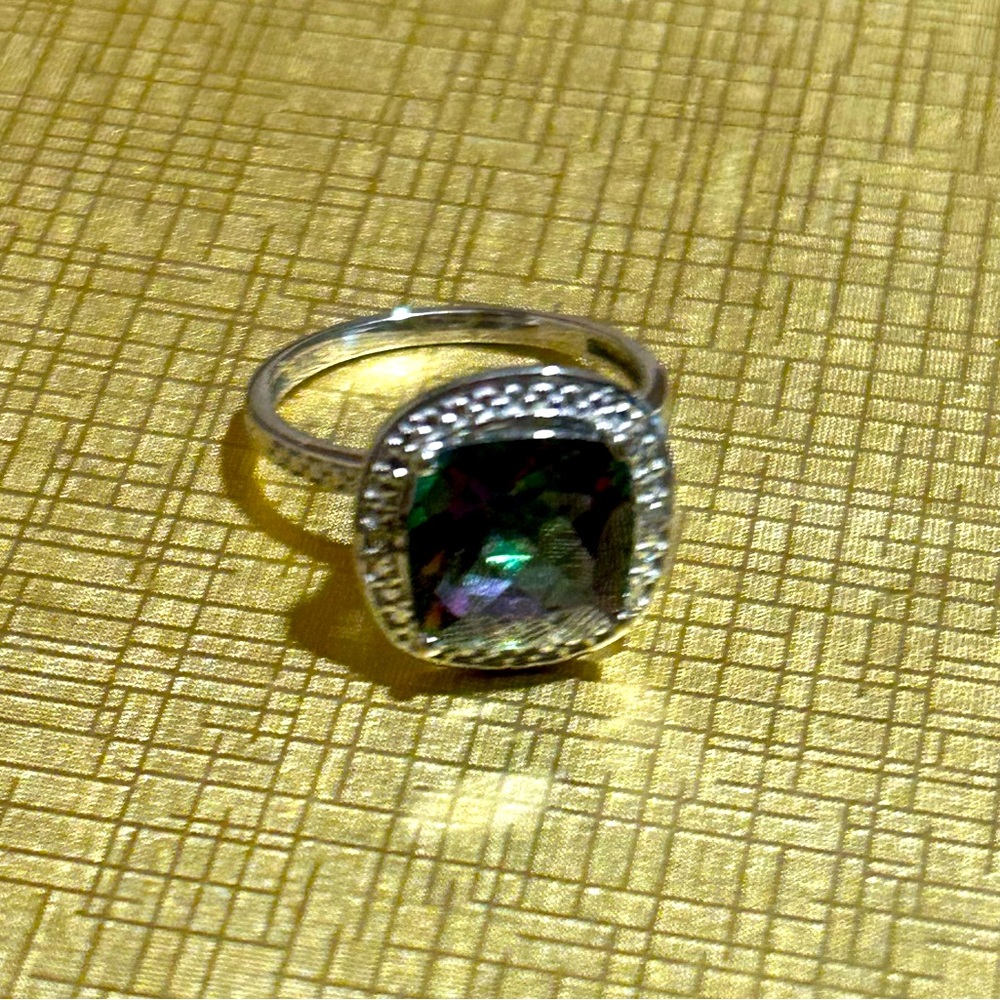 Colorful simulated Mystic Topaz 
 size 7 sterling silver cocktail ring